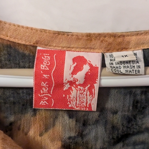 Comfortable Oversized Bright Tropical Tie Dye Button Up Shirt Plus Size 1X - Picture 3 of 4